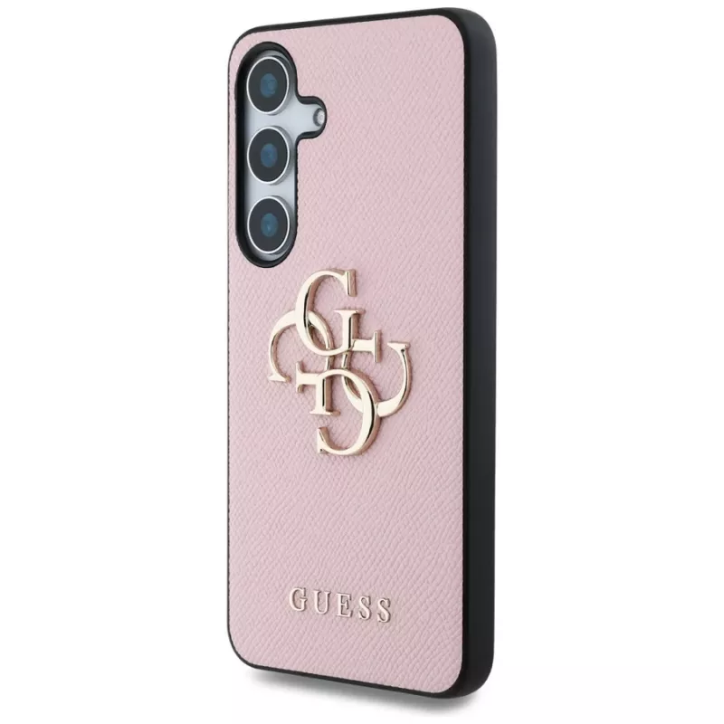 Guess Grained Big 4G Logo Small Classic Logo -takakansikotelo Samsung Galaxy S25:lle, pinkki