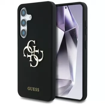 Guess Silicone Big 4G Logo Bottom Script -kotelo Samsung Galaxy S25:lle, musta