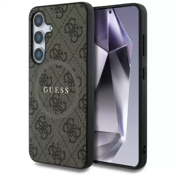 Guess Leather 4G Colored Ring Classic Logo MagSafe -kotelo Samsung Galaxy S25:lle (ruskea)