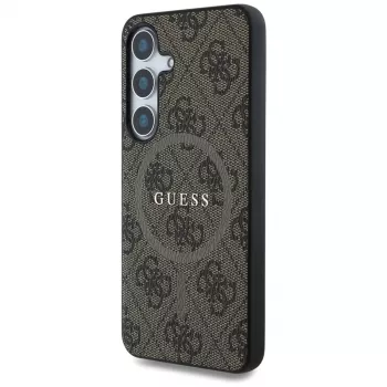 Guess Leather 4G Colored Ring Classic Logo MagSafe -kotelo Samsung Galaxy S25:lle (ruskea)