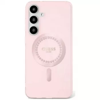 Guess Rhinestones Printed Classic Logo MagSafe -kotelo Samsung Galaxy S25:lle (pinkki)