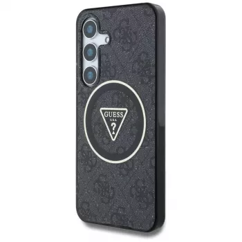 Guess 4G Glitter Triangle Buttons MagSafe -kotelo Samsung Galaxy S25:lle, musta