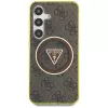 Guess 4G Glitter Triangle Buttons MagSafe -kotelo Samsung Galaxy S25:lle (ruskea)