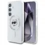 Karl Lagerfeld Button Choupette Head Printed Logo MagSafe -kotelo Samsung Galaxy S25:lle, valkoinen