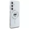 Karl Lagerfeld Button Choupette Head Printed Logo MagSafe -kotelo Samsung Galaxy S25:lle, valkoinen
