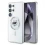 Karl Lagerfeld Button Choupette Head Printed Logo MagSafe -kotelo Samsung Galaxy S25 Ultralle, valkoinen