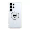 Karl Lagerfeld Button Choupette Head Printed Logo MagSafe -kotelo Samsung Galaxy S25 Ultralle, valkoinen