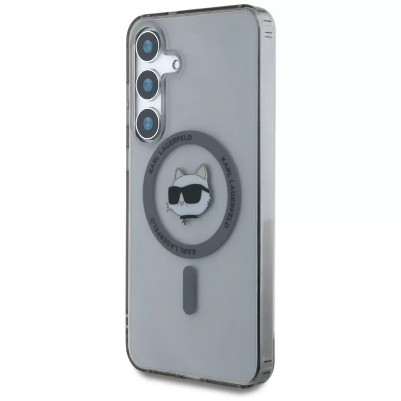 Karl Lagerfeld Button Choupette Head Printed Logo MagSafe -kotelo Samsung Galaxy S25:lle, musta