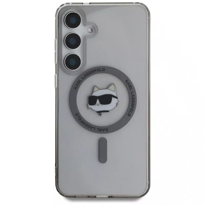Karl Lagerfeld Button Choupette Head Printed Logo MagSafe -kotelo Samsung Galaxy S25:lle, musta