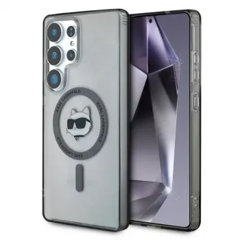 Karl Lagerfeld Button Choupette Head Printed Logo MagSafe -kotelo Samsung Galaxy S25 Ultralle, musta