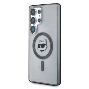Karl Lagerfeld Button Choupette Head Printed Logo MagSafe -kotelo Samsung Galaxy S25 Ultralle, musta
