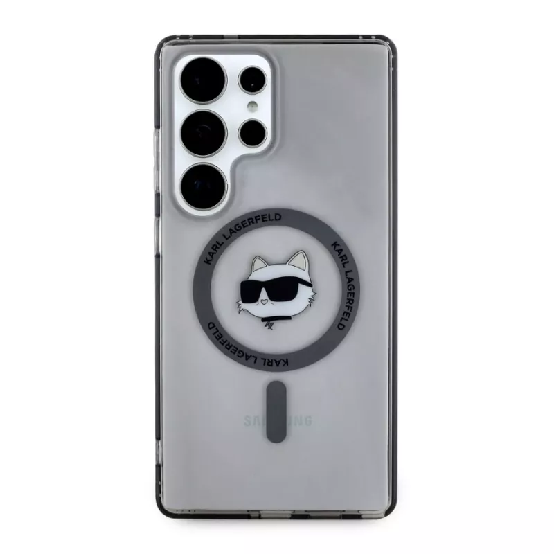 Karl Lagerfeld Button Choupette Head Printed Logo MagSafe -kotelo Samsung Galaxy S25 Ultralle, musta