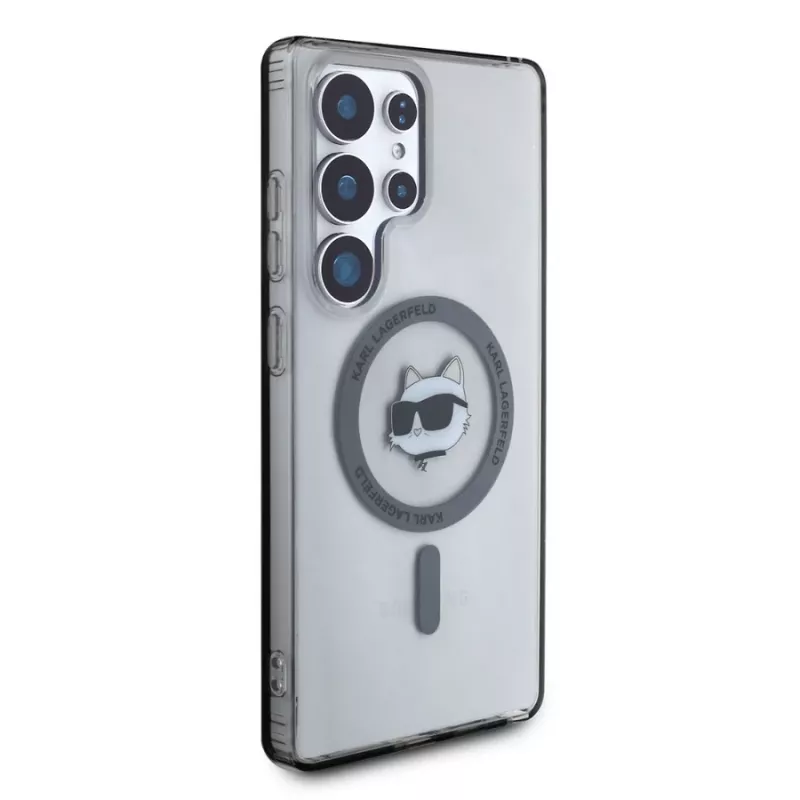 Karl Lagerfeld Button Choupette Head Printed Logo MagSafe -kotelo Samsung Galaxy S25 Ultralle, musta