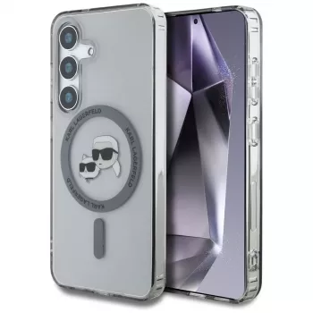 KARL LAGERFELD Button Karl & Choupette Heads Printed Logo MagSafe -kotelo Samsung Galaxy S25:lle, musta