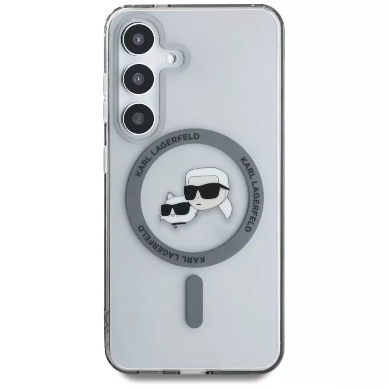 KARL LAGERFELD Button Karl & Choupette Heads Printed Logo MagSafe -kotelo Samsung Galaxy S25:lle, musta