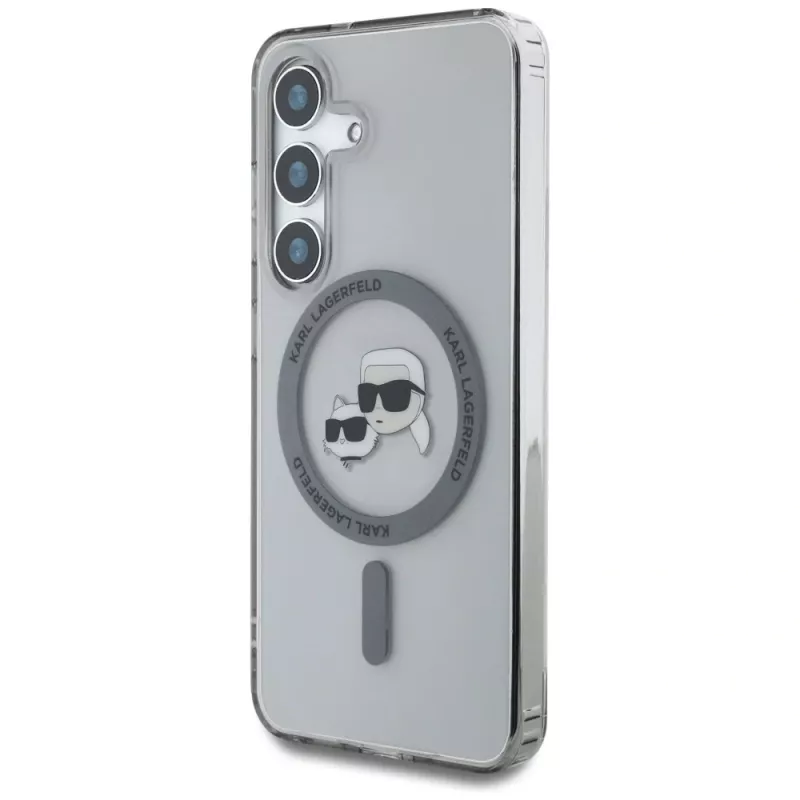 Karl Lagerfeld Button Karl & Choupette Heads Printed Logo MagSafe -kotelo Samsung Galaxy S25 Plus, musta
