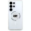 KARL LAGERFELD Button Karl Head Printed Logo MagSafe -kotelo Samsung Galaxy S25 Ultralle, valkoinen