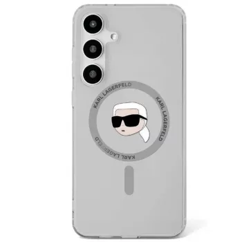 KARL LAGERFELD Button Karl Head Printed Logo MagSafe -kotelo Samsung Galaxy S25:lle, musta