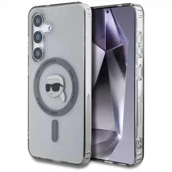 KARL LAGERFELD Button Karl Head Printed Logo MagSafe -kotelo Samsung Galaxy S25:lle, musta
