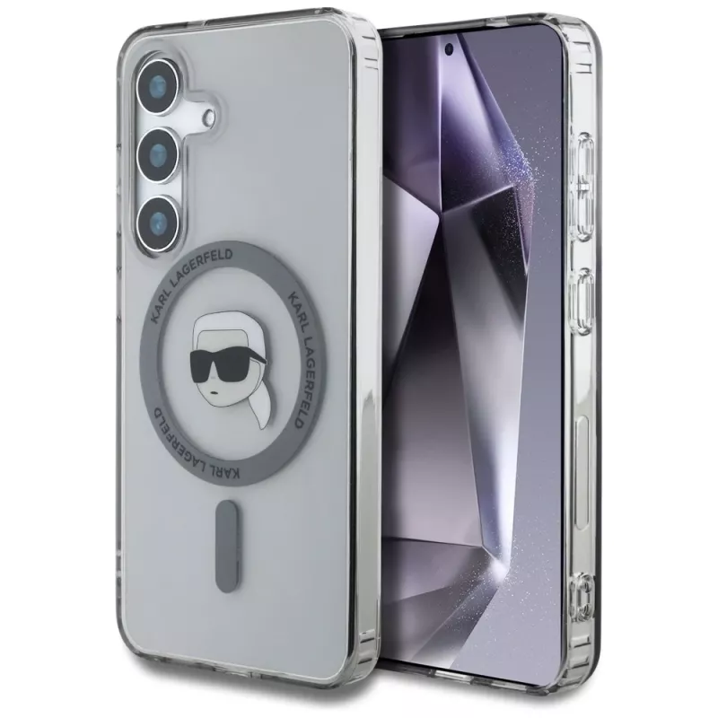 KARL LAGERFELD Button Karl Head Printed Logo MagSafe -kotelo Samsung Galaxy S25:lle, musta