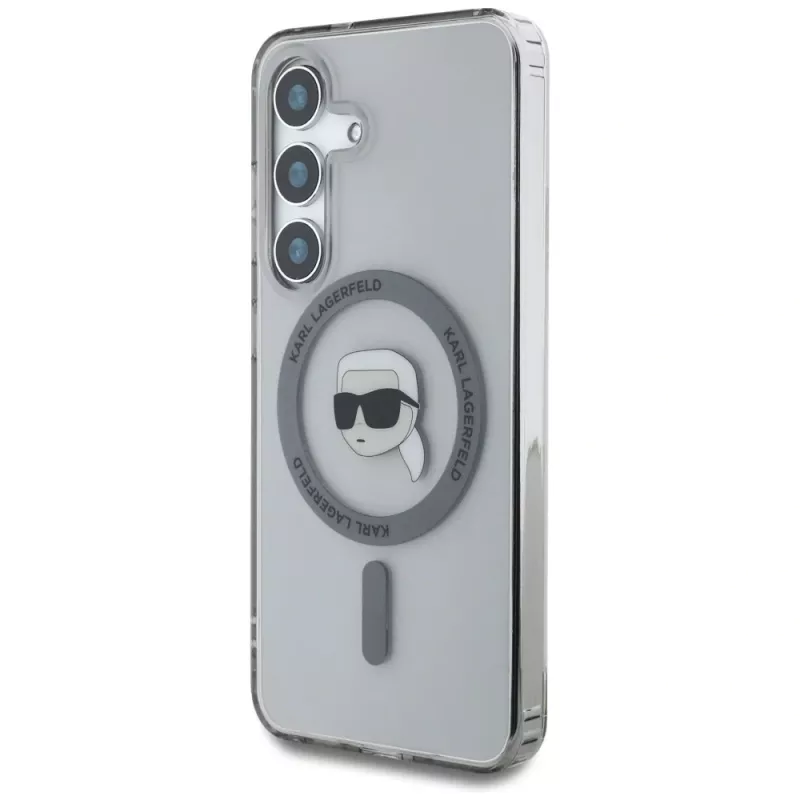 KARL LAGERFELD Button Karl Head Printed Logo MagSafe -kotelo Samsung Galaxy S25:lle, musta