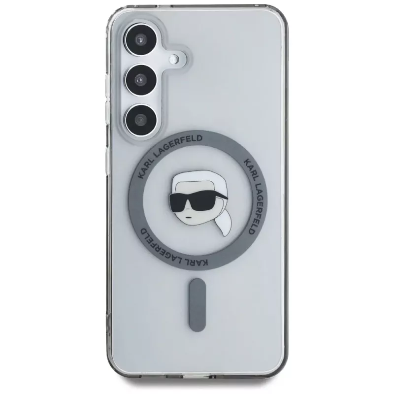 KARL LAGERFELD Button Karl Head Printed Logo MagSafe -kotelo Samsung Galaxy S25:lle, musta