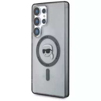KARL LAGERFELD Button Karl Head Printed Logo MagSafe -kotelo Samsung Galaxy S25 Ultralle, musta