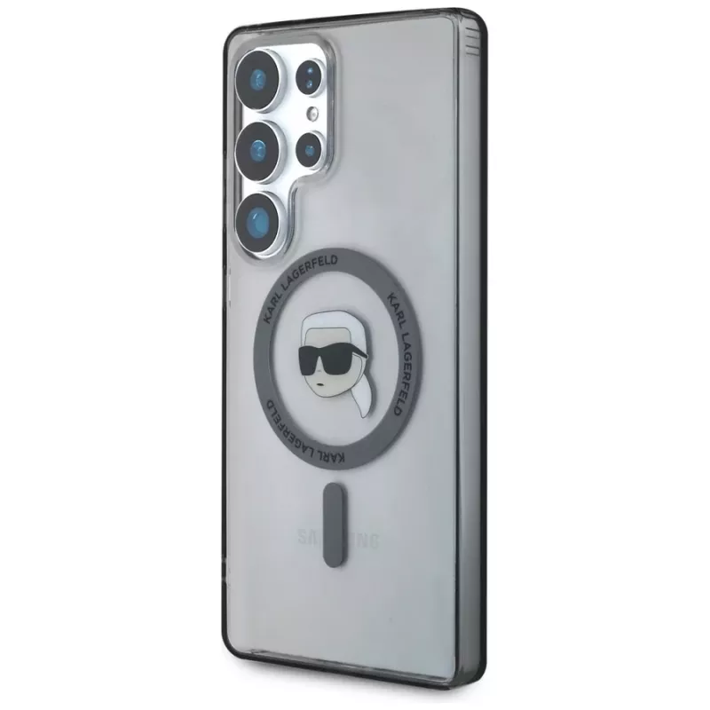 KARL LAGERFELD Button Karl Head Printed Logo MagSafe -kotelo Samsung Galaxy S25 Ultralle, musta