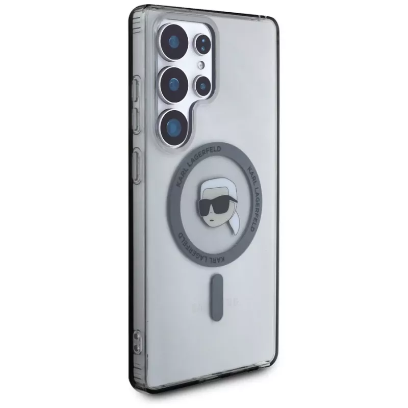 KARL LAGERFELD Button Karl Head Printed Logo MagSafe -kotelo Samsung Galaxy S25 Ultralle, musta