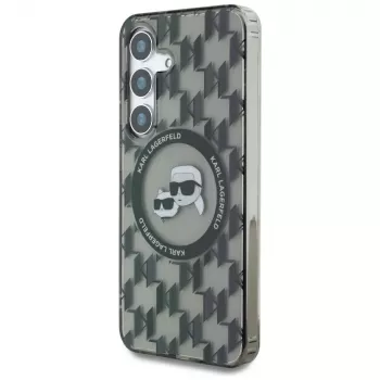 Karl Lagerfeld Button Karl & Choupette Heads On KL Pattern MagSafe -kotelo Samsung Galaxy S25, musta