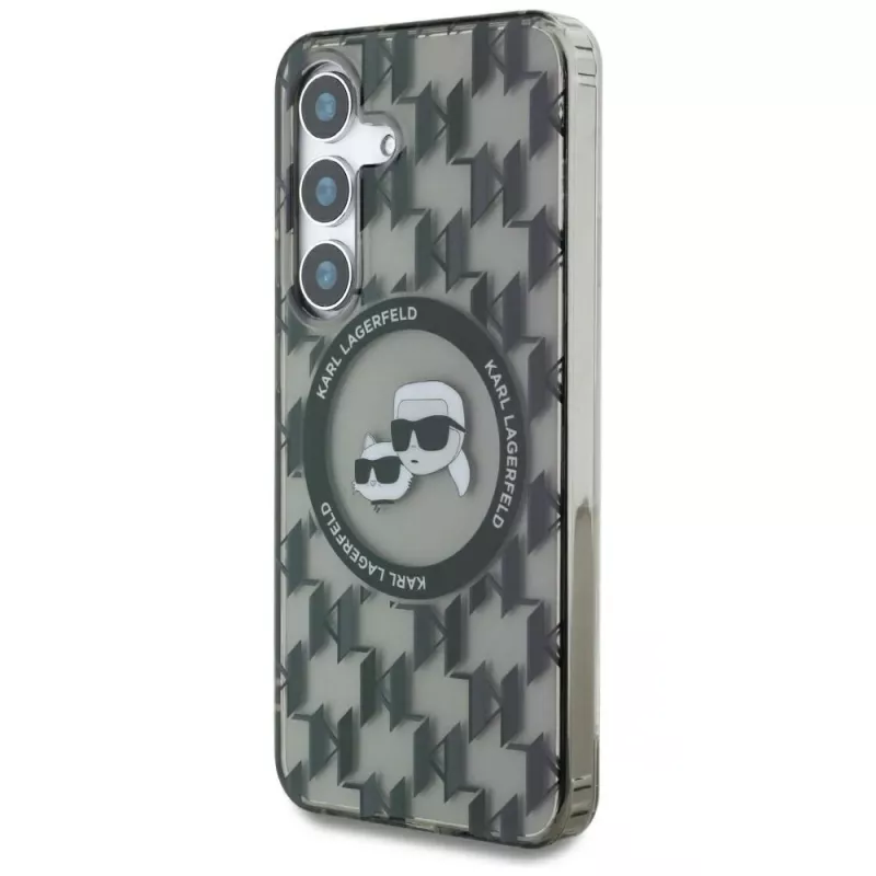 Karl Lagerfeld Button Karl & Choupette Heads On KL Pattern MagSafe -kotelo Samsung Galaxy S25, musta