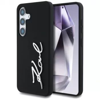 KARL LAGERFELD Silicone Metal Signature Logo -kotelo Samsung Galaxy S25, musta