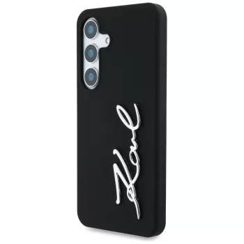 KARL LAGERFELD Silicone Metal Signature Logo -kotelo Samsung Galaxy S25, musta