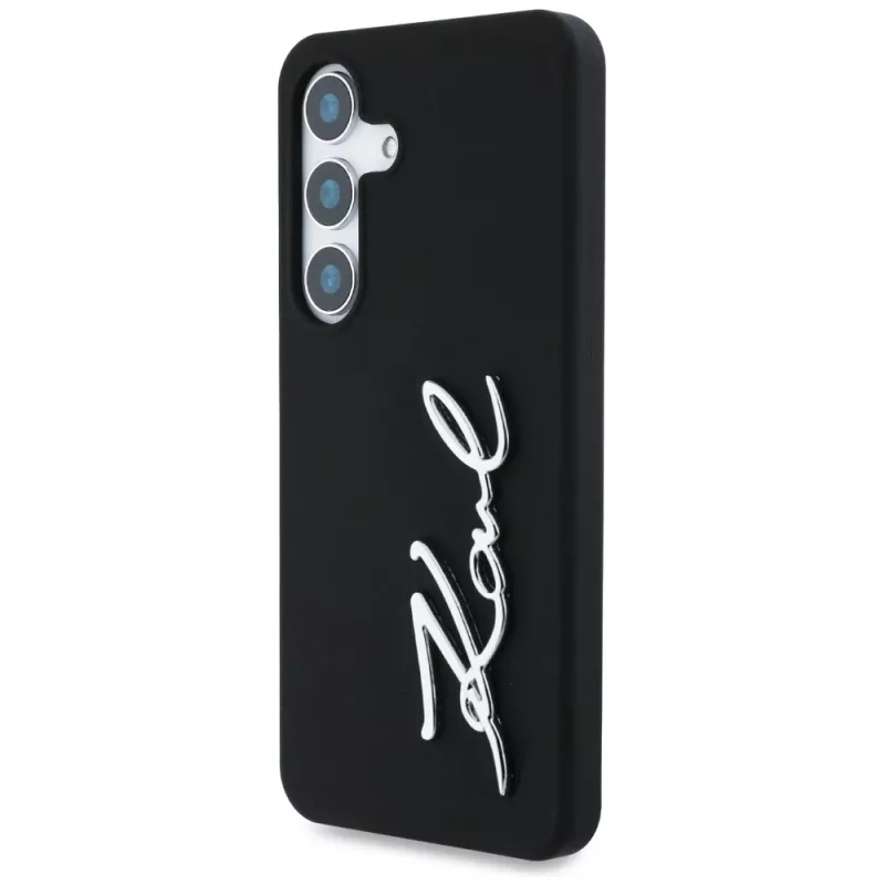 KARL LAGERFELD Silicone Metal Signature Logo -kotelo Samsung Galaxy S25, musta