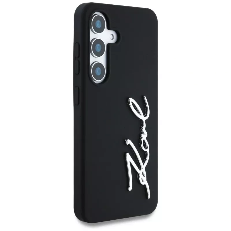 KARL LAGERFELD Silicone Metal Signature Logo -kotelo Samsung Galaxy S25, musta