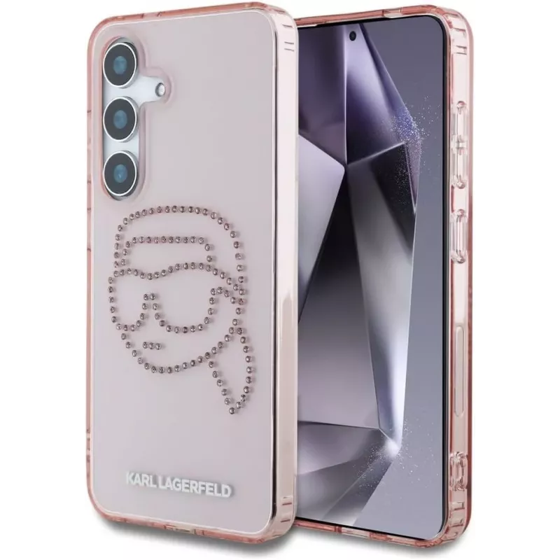Karl Lagerfeld Rhinestones Karl Head Logo -kotelo Samsung Galaxy S25 (pinkki)