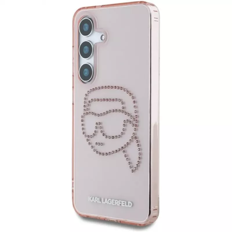 Karl Lagerfeld Rhinestones Karl Head Logo -kotelo Samsung Galaxy S25 (pinkki)