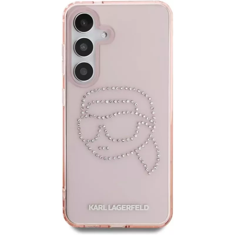Karl Lagerfeld Rhinestones Karl Head Logo -kotelo Samsung Galaxy S25 (pinkki)