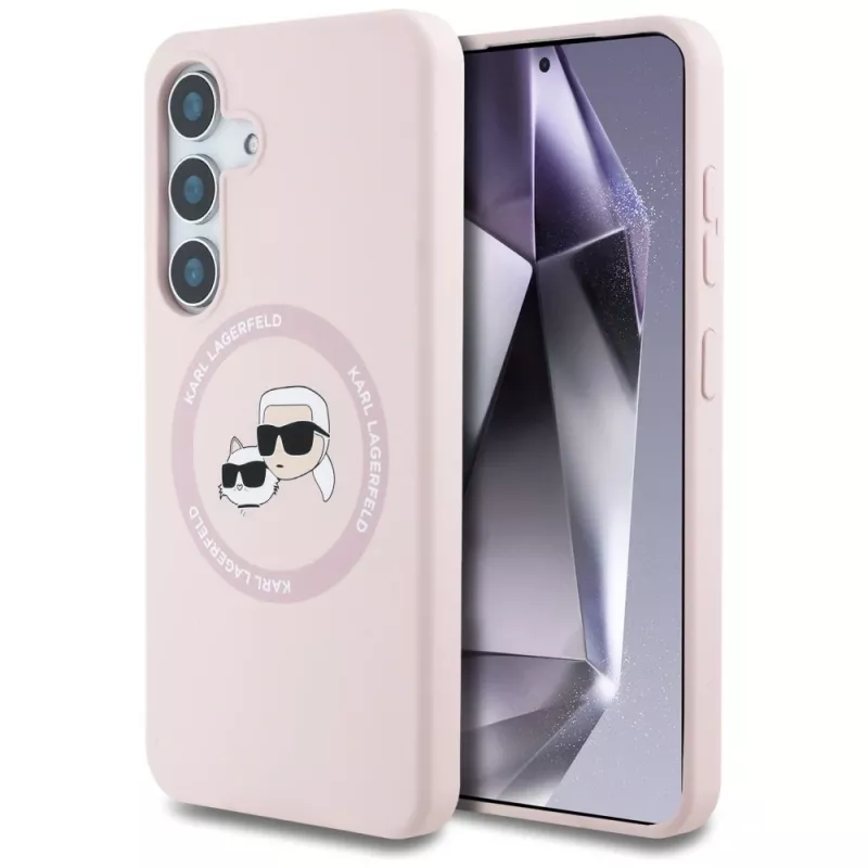Karl Lagerfeld Silicone DoubleHeads And Circle MagSafe -kotelo Samsung Galaxy S25+, pinkki
