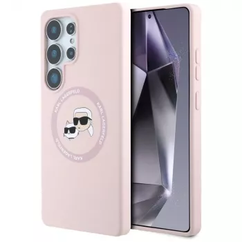 Karl Lagerfeld Silicone DoubleHeads & Circle MagSafe -kotelo Samsung Galaxy S25 Ultra, pinkki