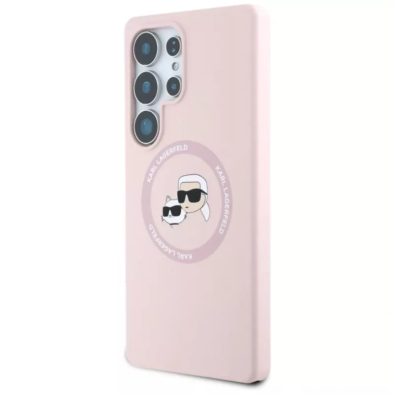 Karl Lagerfeld Silicone DoubleHeads & Circle MagSafe -kotelo Samsung Galaxy S25 Ultra, pinkki