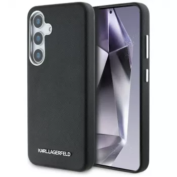Karl Lagerfeld Saffiano FullWrapped Elongated Metal Logo MagSafe -kotelo Samsung Galaxy S25, musta
