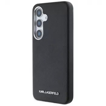Karl Lagerfeld Saffiano FullWrapped Elongated Metal Logo MagSafe -kotelo Samsung Galaxy S25, musta