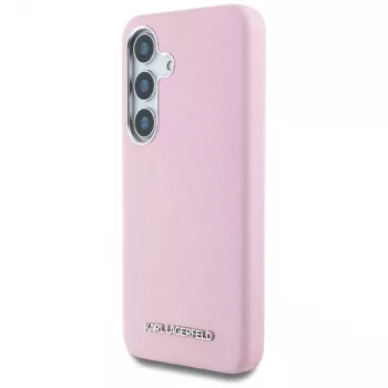 Karl Lagerfeld Saffiano FullWrapped Elongated Metal Logo MagSafe -kotelo Samsung Galaxy S25+, pinkki