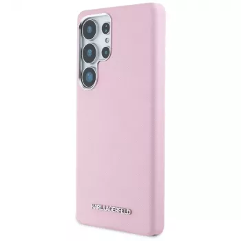 Karl Lagerfeld Saffiano FullWrapped Elongated Metal Logo MagSafe -kotelo Samsung Galaxy S25 Ultra, pinkki