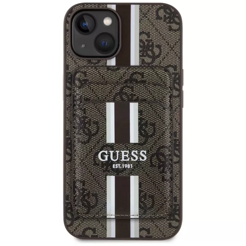 Guess 4G Stripes -lompakkokotelo MagSafe-yhteensopiva iPhone 15, ruskea