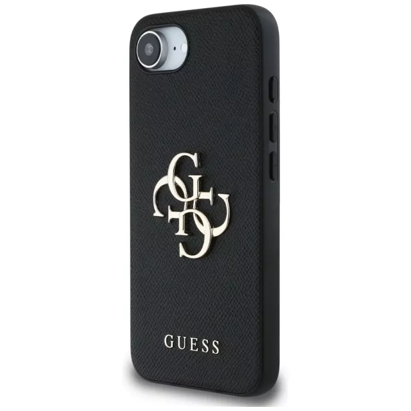 Guess Grained Big 4G Logo Small Classic Logo -puhelinkotelo iPhone 16e (musta)
