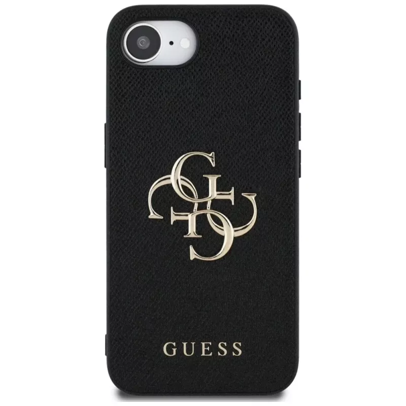 Guess Grained Big 4G Logo Small Classic Logo -puhelinkotelo iPhone 16e (musta)