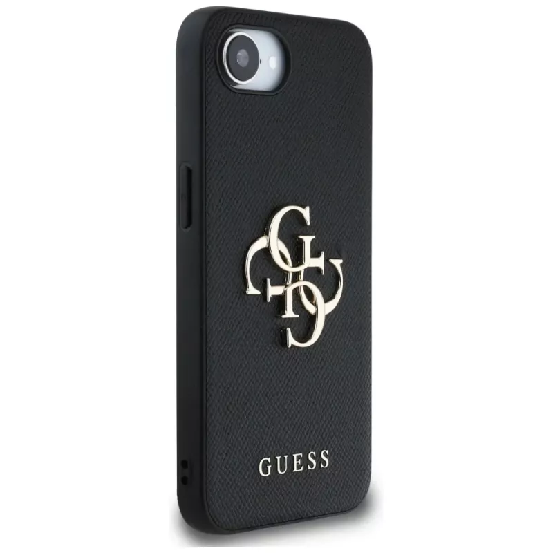 Guess Grained Big 4G Logo Small Classic Logo -puhelinkotelo iPhone 16e (musta)