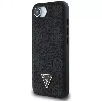 Guess Grained Hot Stamp Peony Triangle Logo MagSafe -kotelo iPhone 16e (musta)
